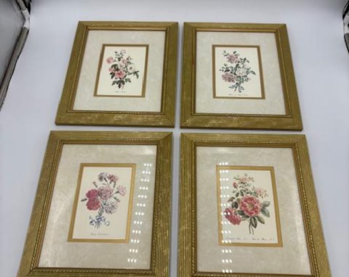 Four Vintage John Edwards Gold Framed Floral Botanical Wall Art Prints ...