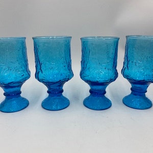 Vintage Blue Glass Goblets - Blue Glass Goblets - Set of 4 - Vintage Goblets - Goblets - Vintage Barware - Barware - Vintage Wine Glasses