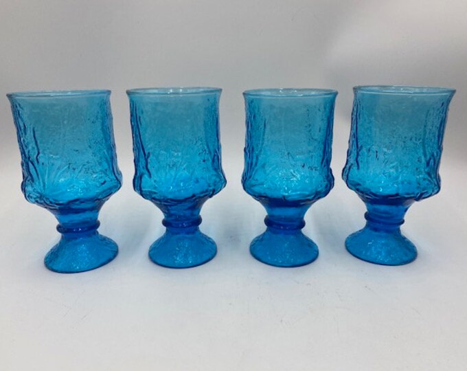 Vintage Blue Glass Goblets - Blue Glass Goblets - Set of 4 - Vintage ...