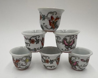 Chinese Porcelain Tea Cup - Chinese Porcelain Sake Cups - Set of 6 - Porcelain Tea Cup - Vintage Tea Cup - Miniature Tea Cup - Sake Cups