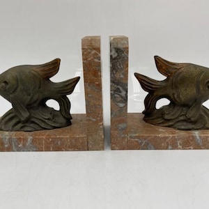 Vintage Brass Fish Bookends - Vintage Bookends - Bookends - Fish Bookends - Vintage Granite Bookends - Granite Bookends - Nautical Decor