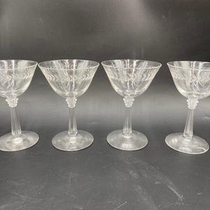 Vintage Cocktail Glasses - Cocktail Glasses - Vintage Liquor Glases - Liquor Glasses - Set of 4 - Etched and Frosted Cocktail Glasses