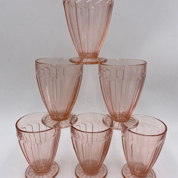 Vintage Pink Glassware - Vintage Pink Water Glasses - Pink Water Glasses - Vintage Pink Wine Glasses - Pink Depression Glasses - Art Deco
