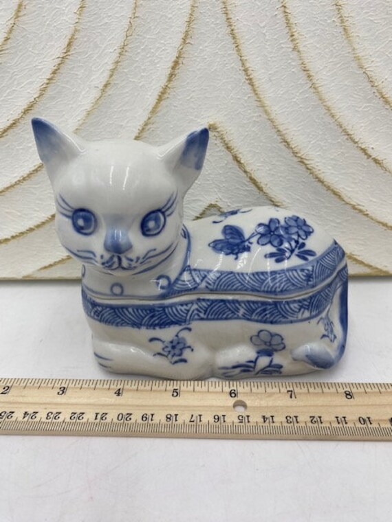 Vintage Cat Trinket Box - Vintage Cat Figurine - … - image 2