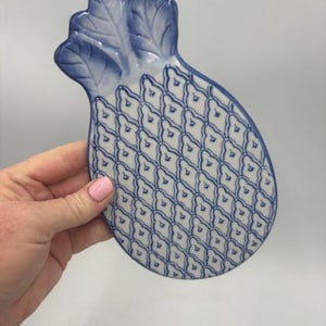 Vintage Blue and White Porcelain Pineapple Shaped Trivet