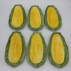 Vintage Nove Italian Porcelain Ceramic Corn on the Cob Plates - Set of 6 - Made in Italy