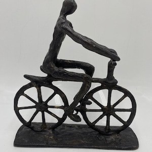 Vintage Metal Sculpture - Metal Sculpture - Man on Bicycle Metal Sculpture - Vintage Cast Iron Sculpture - Bicycle Sculpture - Man on Bike