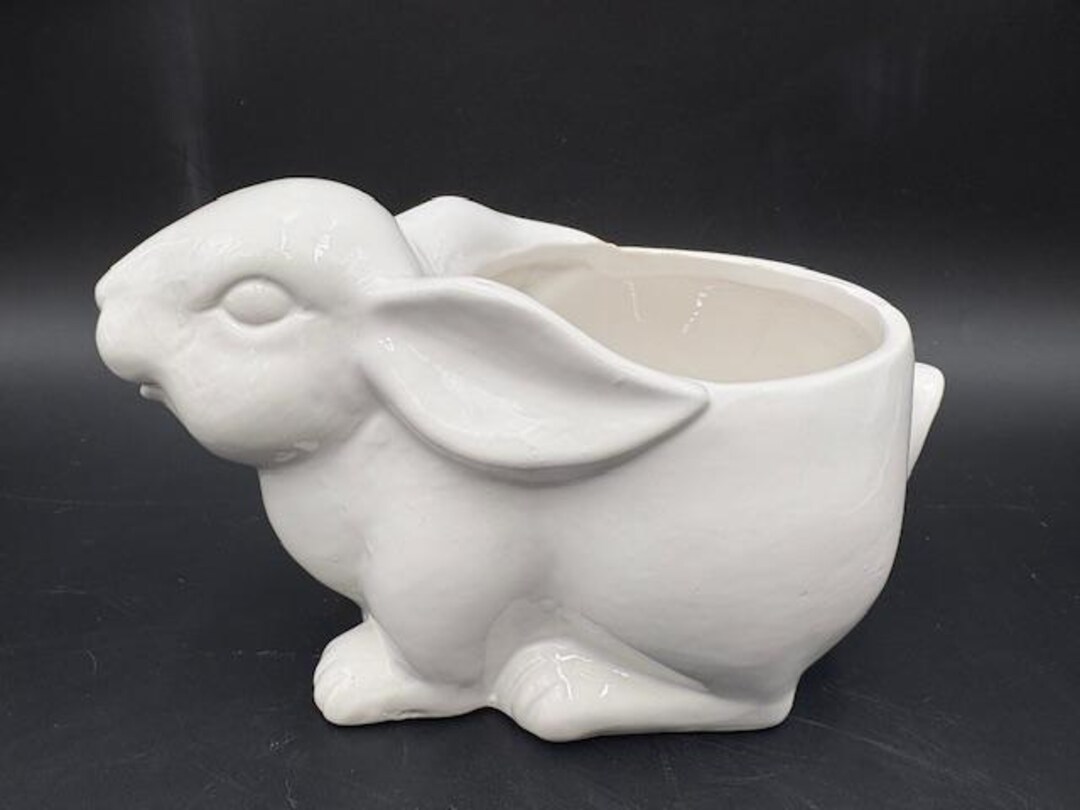 Vintage Ceramic White Bunny Rabbit Planter - Etsy