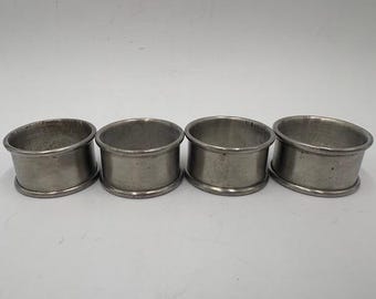 Vintage Round Pewter Napkin Rings Holders - Set of 4