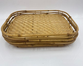 Vintage Bamboo Snack Trays - Vintage Bamboo Snack Tray - Set of 5 - Vintage Bamboo Tray - Bamboo Tray - Bamboo TV Tray  - Appetizer Tray