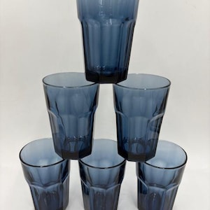 Vintage Libby Glassware - Vintage Blue Glass Tumblers - Blue Glass Tumblers - Vintage Glass Tumblers - Set of 6 - Blue Tumblers