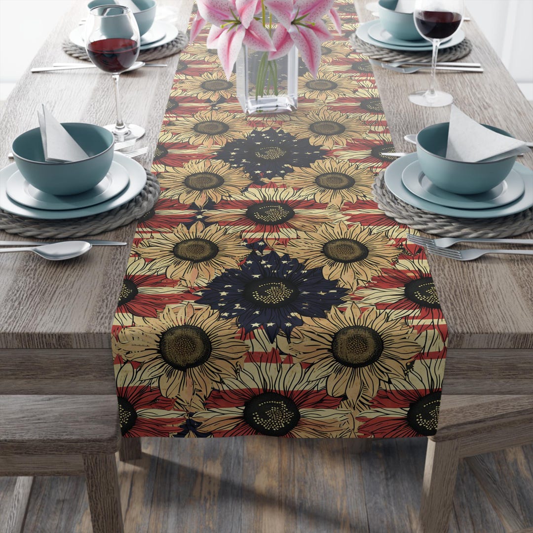 Vintage Sunflower Pattern Table Runner | Floral Kitchen Decor - Etsy