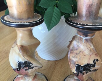Pair of Sandstone Candlestick Holders - Natural Stone Candle Holders, Home Decor, Boho Decor