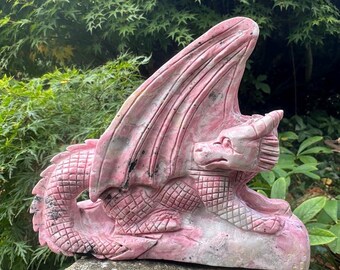 Peruvian Rhodonite Dragon, Handcarved Crystal Sculpture - Powerful Guardian For Your Collection, Love, Compassion