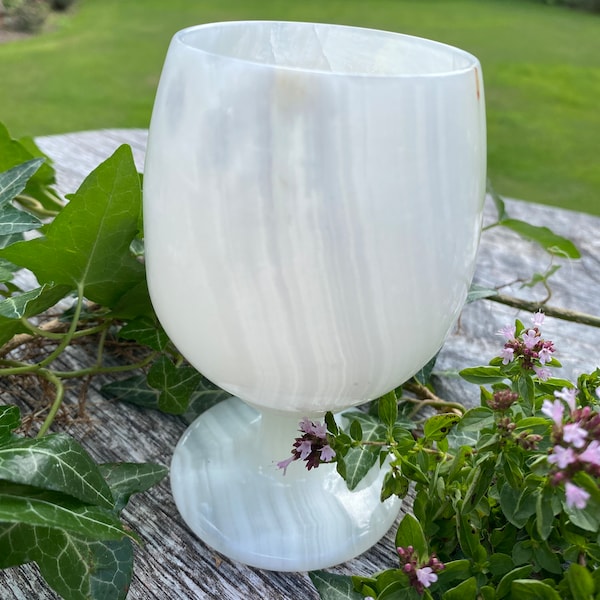 Vintage Onyx Handcrafted Crystal Goblet, Ceremony Cup, Altar, Healing Room, Crystal Essences, Ritual Cup, Chalice