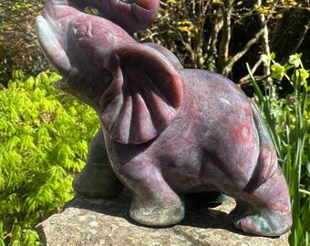 Ocean Jasper Large Hand-Carved Elephant