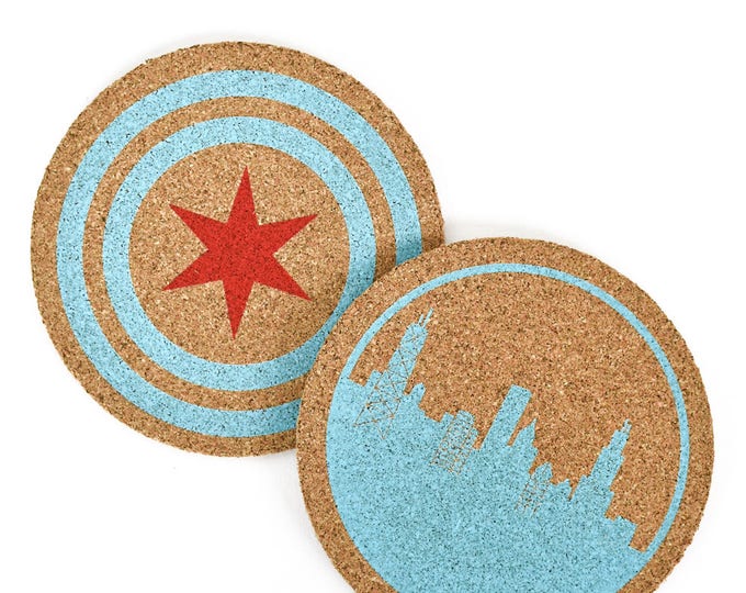 Chicago Cork Coasters, Chicago Skyline Coaster or Chicago Flag Coaster / Chicago Gift Idea / Chicago Home Gift / Chicago Souvenir