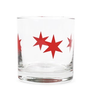 Chicago Flag Star Rocks Glass, Chicago Cocktail 10 oz Glass, Chicago Bar Gift