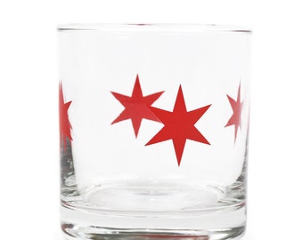 Chicago Flag Star Rocks Glass, Chicago Cocktail 10 oz Glass, Chicago Bar Gift