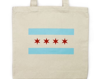 Chicago Flag Tote Bag / Reusable Cotton Tote Screenprinted with the Chicago Flag