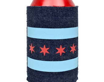 Chicago Can Cooler, Chicago Flag Can Coolie, Chicago "Drink Local" Flag Can Coolie / Chicago Beverage Insulator