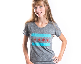 Chicago Flag T-Shirt in Women's Sizing, Chicago Pride T-shirt, Chicago Souvenir Apparel