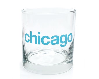 Chicago Type Rocks Glass, Chicago Cocktail 10 oz Glass, Chicago Bar Gift