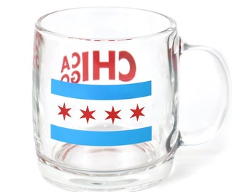 Chicago Flag Glass Mug / 13oz / Chicago Souvenir / Chicago Gift Idea / Chicago Pride