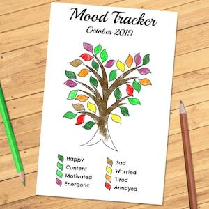 Monthly Mood Tracker Tree Nature Editable Printable PDF for Bullet Journal Bujo