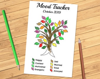 Monthly Mood Tracker Tree Nature Editable Printable PDF for Bullet Journal Bujo