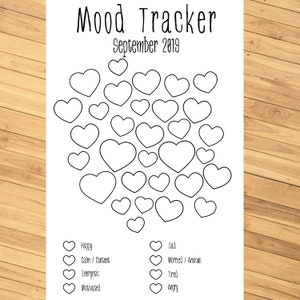 Monthly Mood Tracker Hearts Editable Printable PDF for Bullet Journal ...