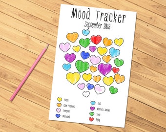 Monthly Mood Tracker Hearts Editable Printable PDF for Bullet Journal Bujo - Valentines