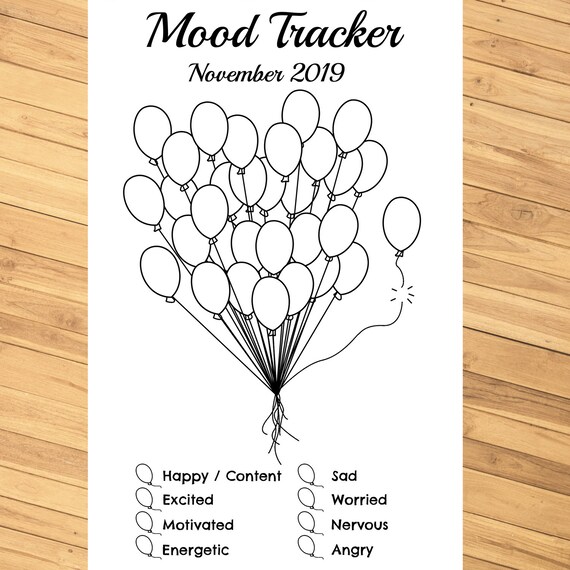 Monthly Mood Tracker Balloons Editable Printable PDF for - Etsy