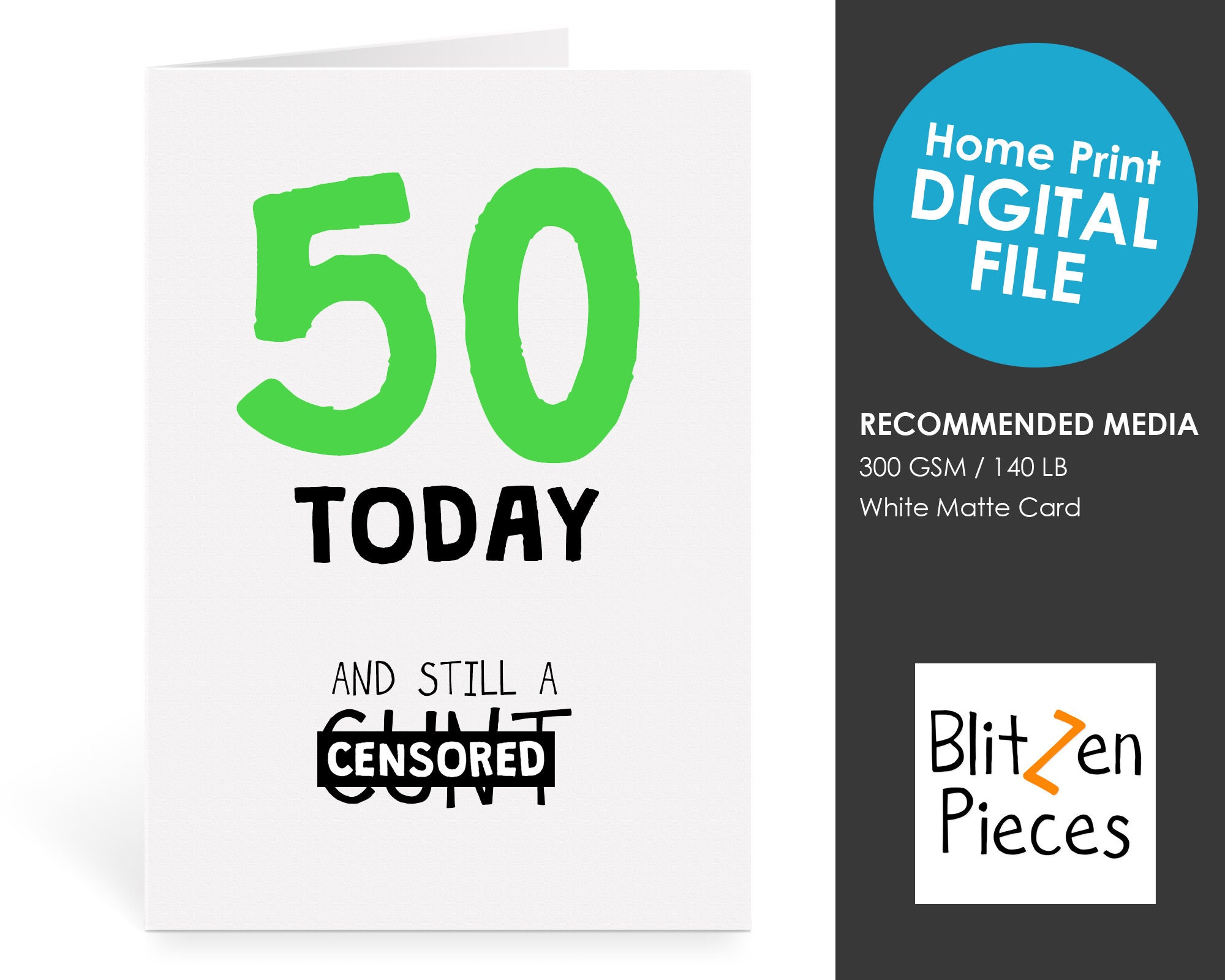 Rude 50th Birthday Card Printable Adult Humour Fifty / - Etsy