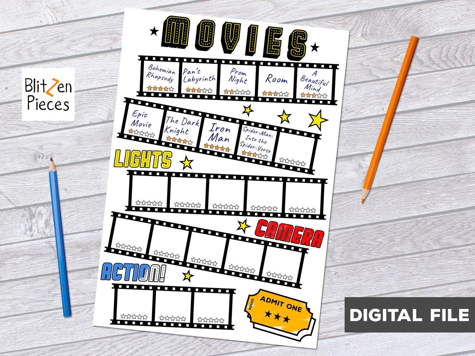 Movies Tracker Printable Log File for Bullet Journal - Etsy