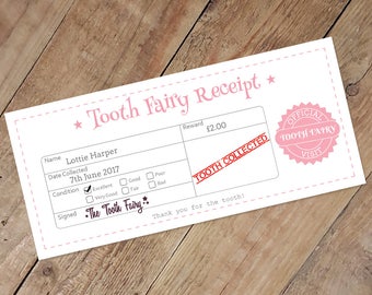 Tooth Fairy Receipt Certificate (Pink) - Instant Download (Editable File)