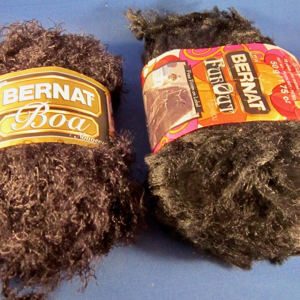 Bernat Boa Yarn Skein - Mocking Bird Black (81104) and Bernat Fur Out Yarn Skein - Black Magic (60040)