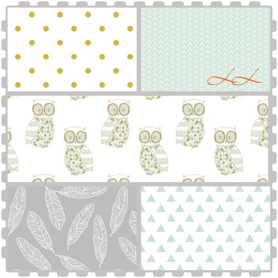 Custom woodland owl crib bedding set Grey mint gold Etsy