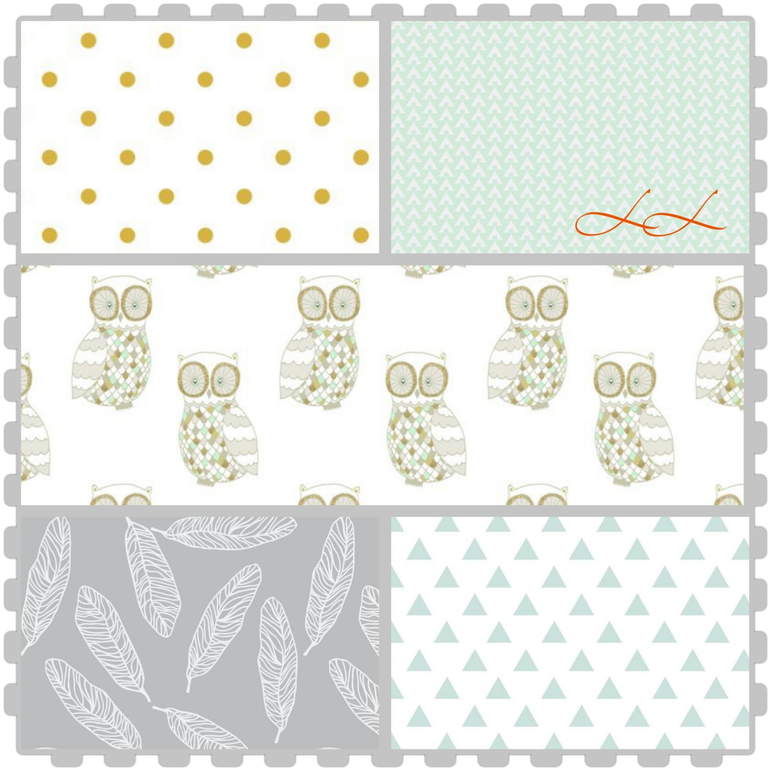 Custom woodland owl crib bedding set Grey mint gold Etsy