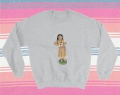 Watercolor Dashboard Hula Girl Crew Neck Sweatshirt