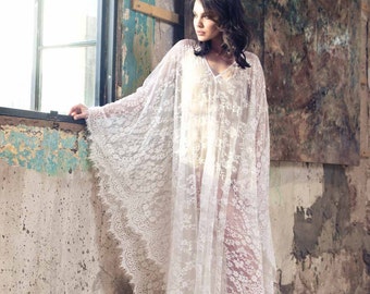 Kaftan Dress, Bridal Lace Kimono, Beach Dress, Wedding Lingerie, honeymoon dress, bridal lingerie, maxi dress, Beach cover ups, beach kaftan