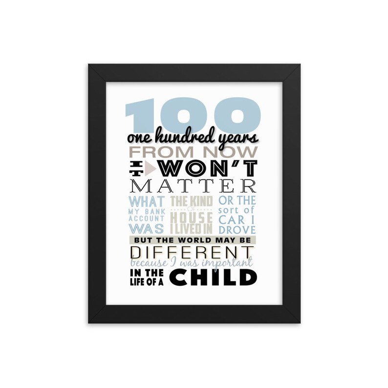 100 years from now poem typography framed art print | Etsy