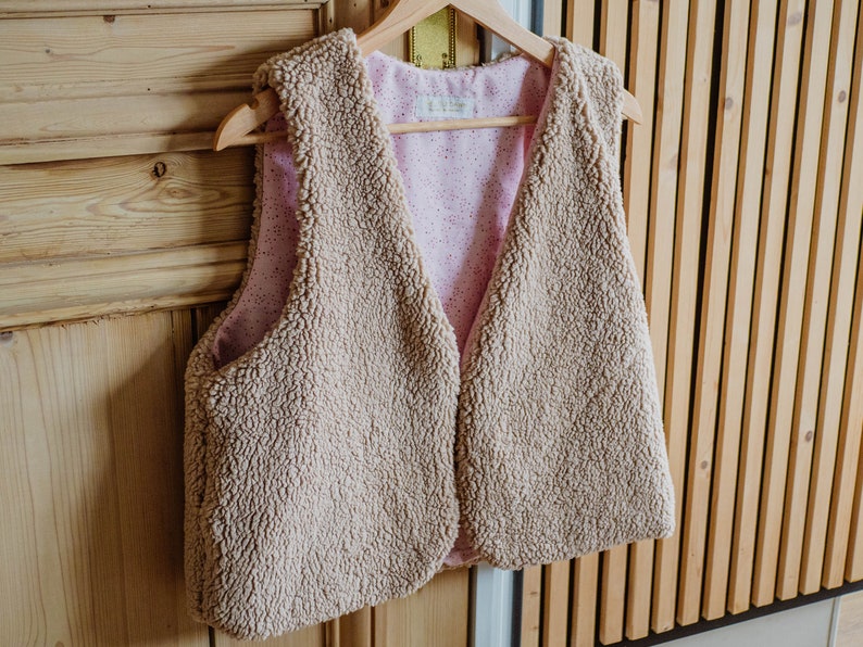 Gilet de berger Femme Sherpa Moumoute Long ou court Beige doublure au choix Rose (V.longue)