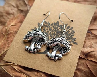 Mushroom Healing Earrings, Silver Mushroom Jewellery, Nature Jewellery, Woodland Jewellery, Forest Jewellery, fungi, toadstool jewellery