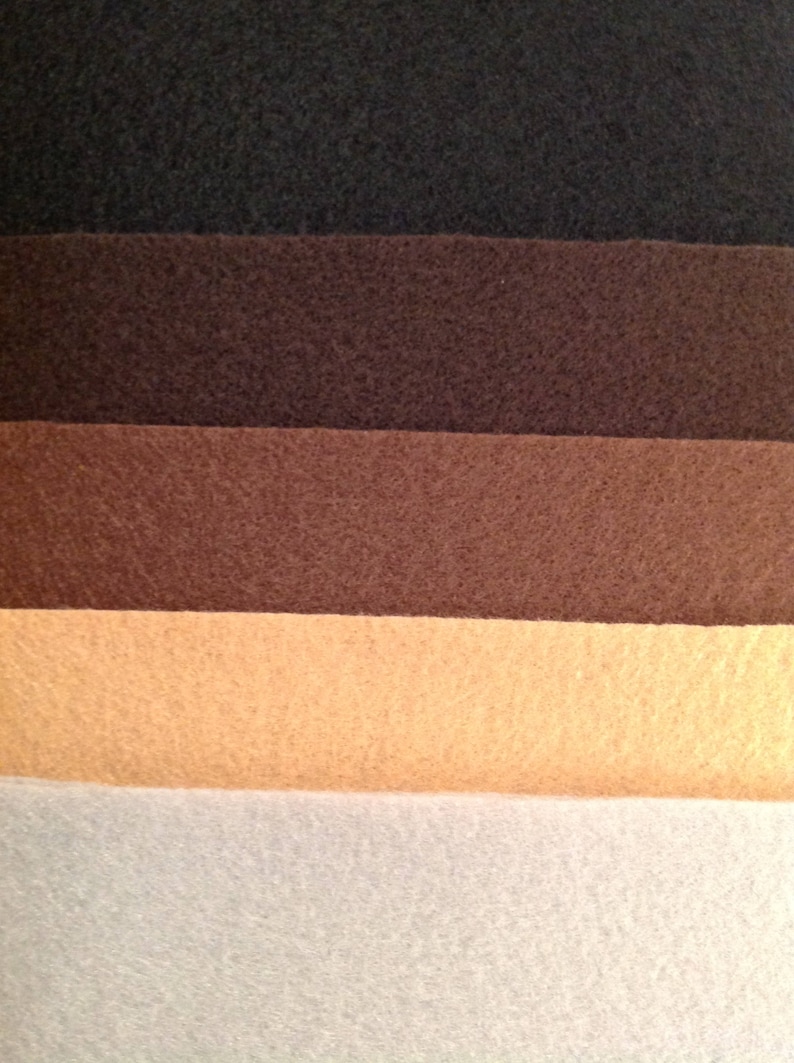 May include: Five fabric swatches in different shades of brown, from dark to light. The swatches are arranged in a vertical stack, with the darkest shade at the top and the lightest shade at the bottom.