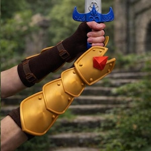 Handmade Legend of Zelda Inspired Golden Gauntlets – Ocarina of Time Inspired Cosplay Armor Guards  3D Printed Arm Bracers (Optional Gloves)