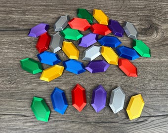 Petits rubis inspirés de Legend of Zelda (12-48) avec sac de rubis en option – accessoires de cosplay imprimés en 3D, objets de collection en PLA en soie brillante, cadeau pour gamer