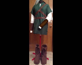 8 PC Legend Of Zelda Link Costume, Cosplay, Elf, Warrior, Twilight Princess, Breath of the Wild, Ocarina of Time-with BRACER-LT Brown