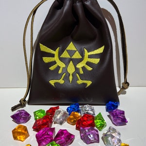 Glow in the Dark Embroidered Triforce Bag wallet With 20 Rupees for Legend of Zelda, Ocarina of Time, Warrior, Elf, Dress Up, Cosplay