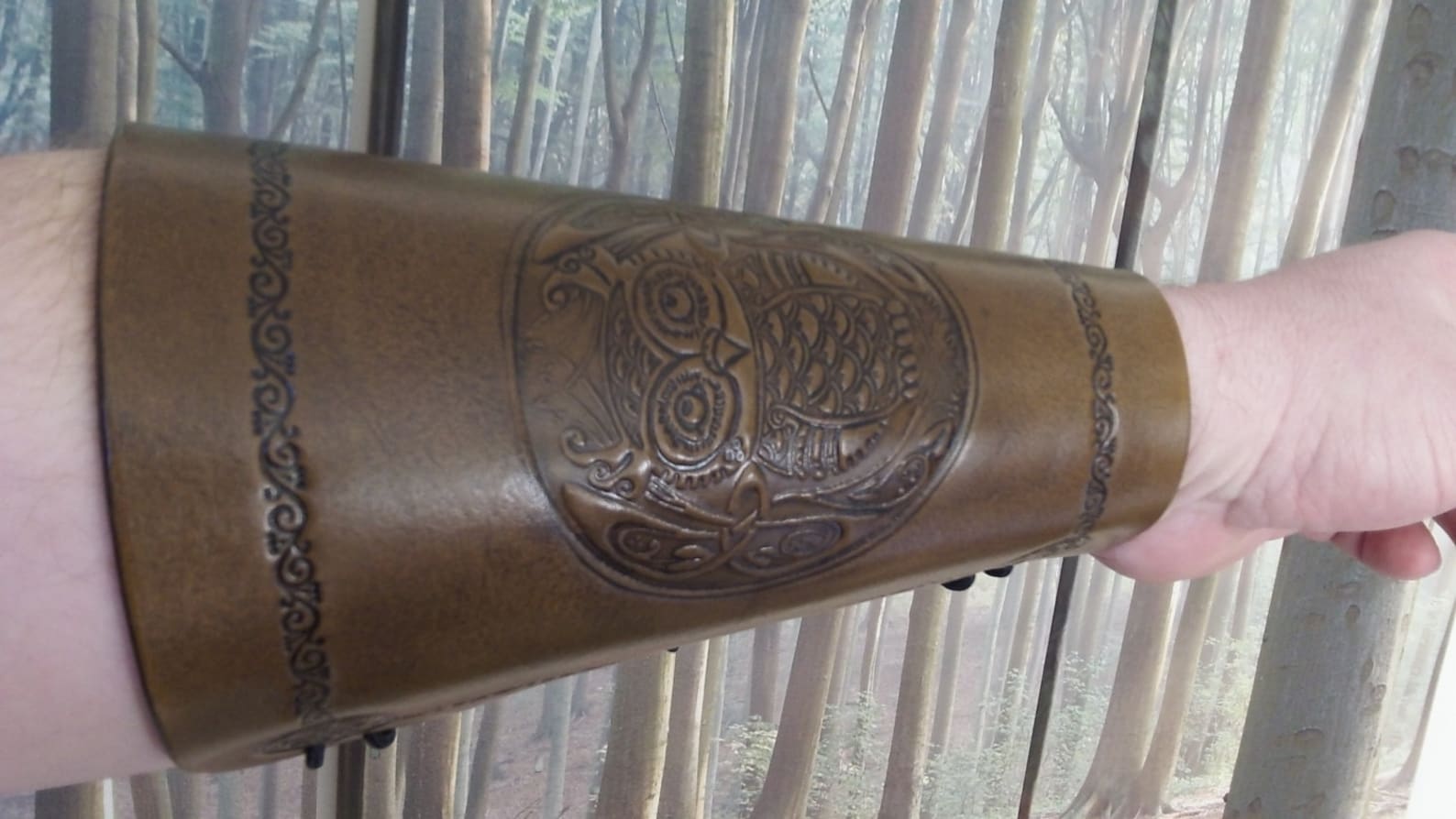 Embossed Celtic Owl Leather Archery Arm Guard Bracer Etsy